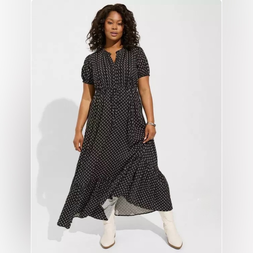 Torrid Maxi Stretch Challis Pintuck Tiered Dress